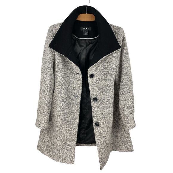 Dkny Single Breasted Bouclé Wool Coat Size M - Picture 6 of 13